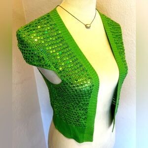 NWT BCBG Kiwi Green Sequin Vest, Size Small